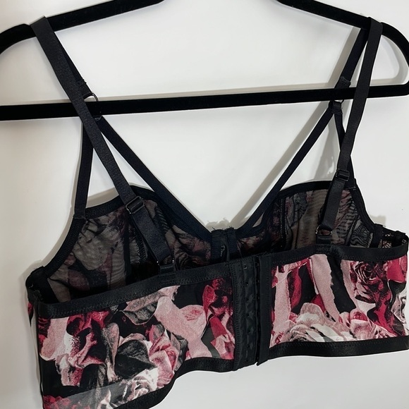 Torrid 1 BLACK PINK ROSE POWER MESH STRAPPY UNLINED UNDERWIRE LONGLINE BRALETTE - Picture 10 of 12